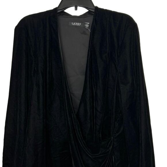 LAUREN RALPH LAUREN NWT Black Velvet Pleated Surplice Blouse Size 16 - Picture 6 of 15